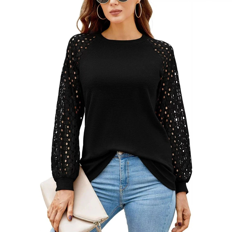 Loose Hollow Lace Long Sleeve Top